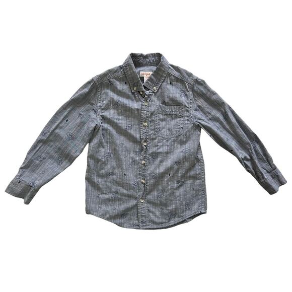 Cat & Jack Blue Chambray Button Down Shirt With Space Doodle Design Size S - Picture 1 of 9